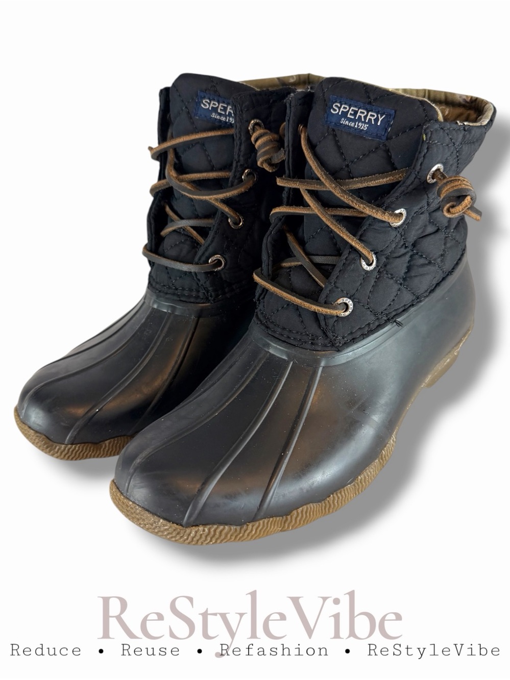 SPERRY Women’s Size 6.5 Boot Duck Style Side Zipper Black Waterproof Rubber